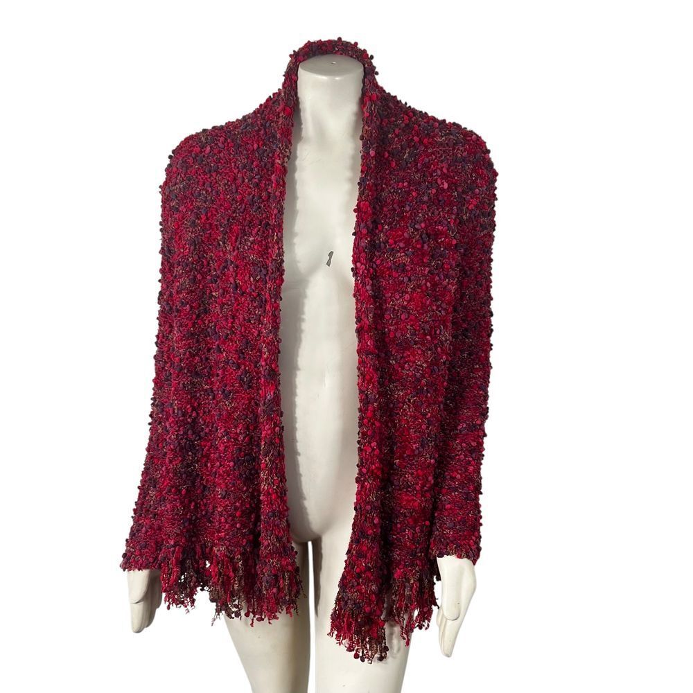 Ruby Rd‎ Open Front Cardigan Sweater Popcorn Fringe Multi Color Grandma Core PXL